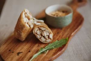 Butter Chicken Spring Rolls close-up